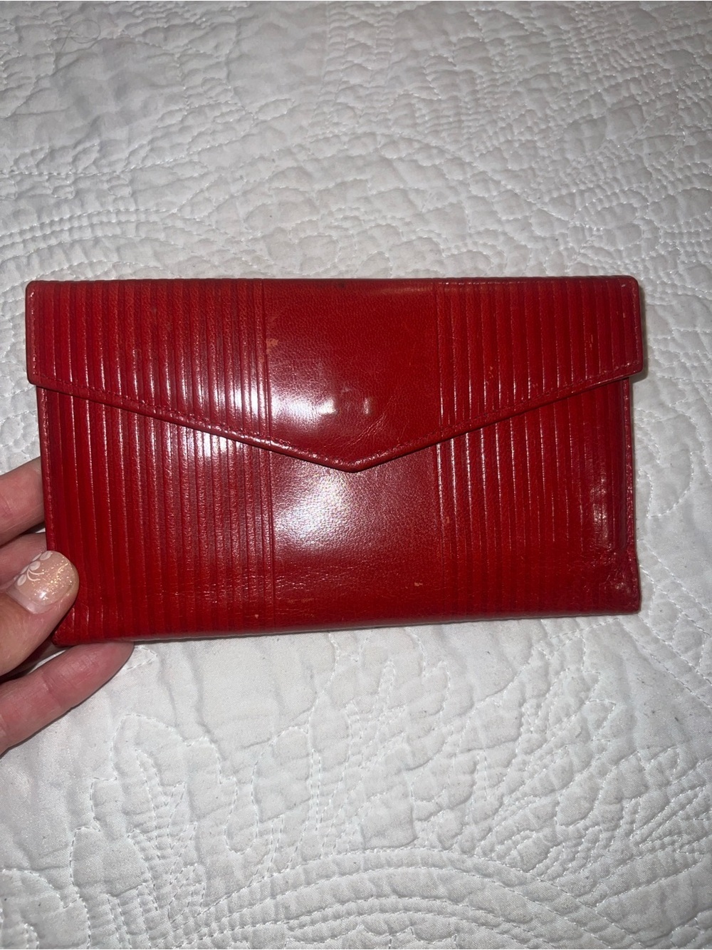 Red Ribbed Envelope kidskin Genuine Leather Clutch Wallet-Mundi